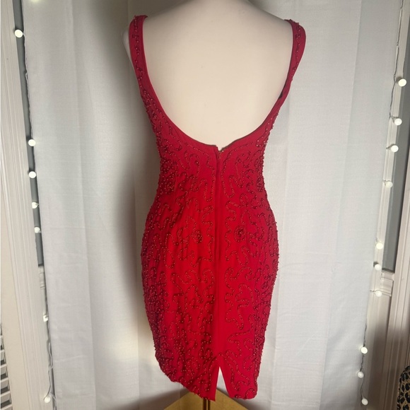 Carmen Marc Valvo Red Beaded Wool Cocktail Dress with Bolero – Size 6 - Picture 3 of 8